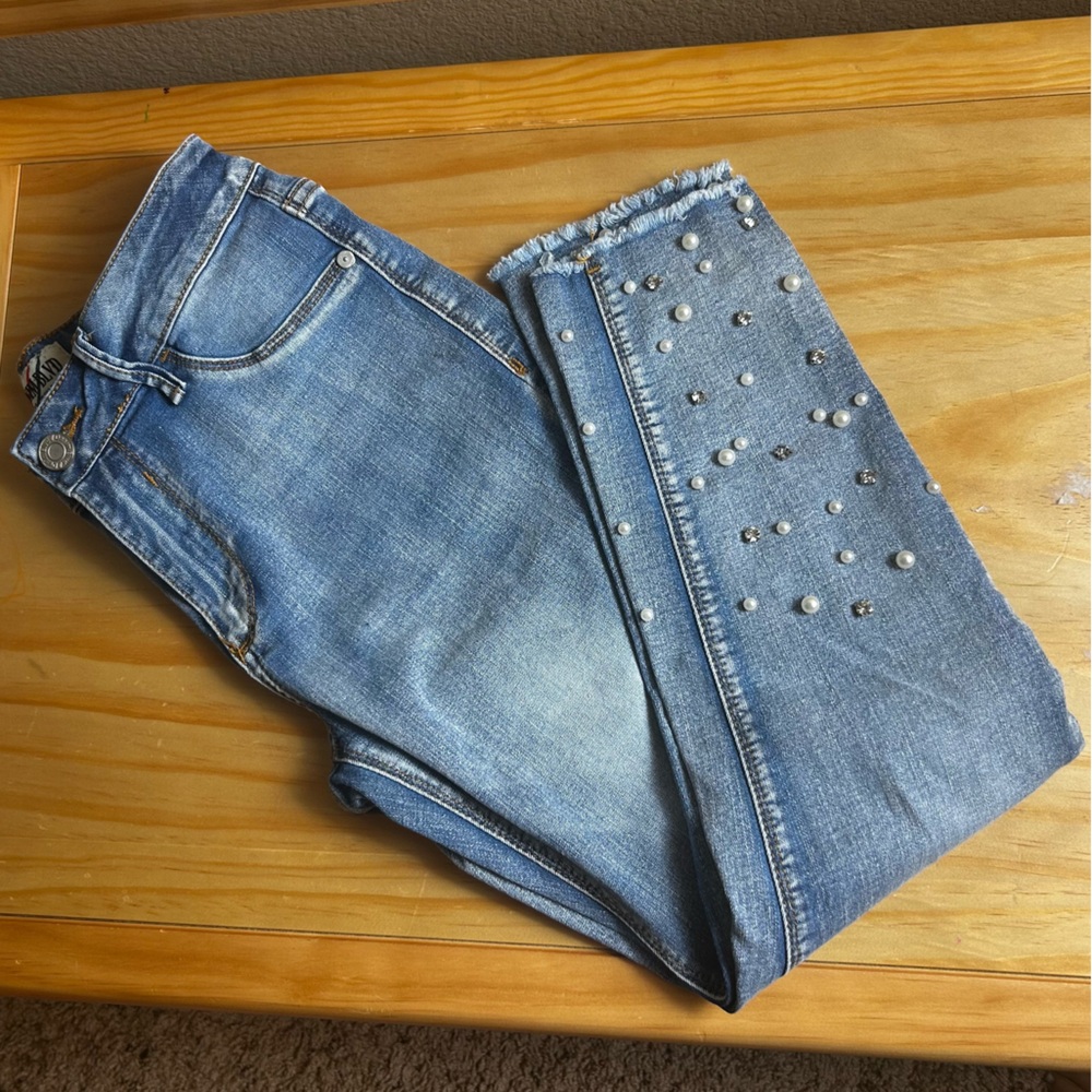 Denim Blvd Los Angeles Light Color Jeans with Pearls & Rhinestones Sz 5